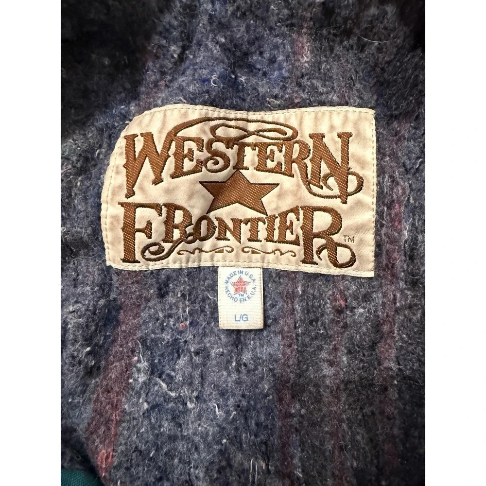 Vintage 90s Western Frontier Bomber Jacket Mens LGTeal Aztec Wool Lined Thrasher